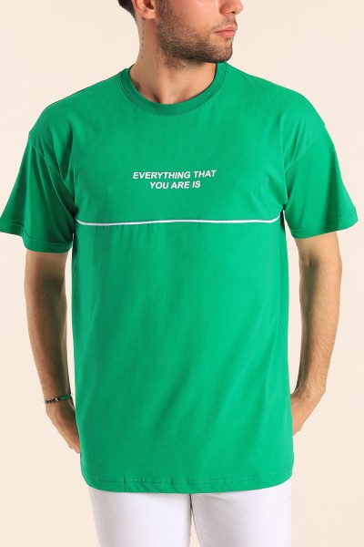 Benetton Yeşili Oversize Göğüs Kabartma Yazılı Erkek Tişört 184310