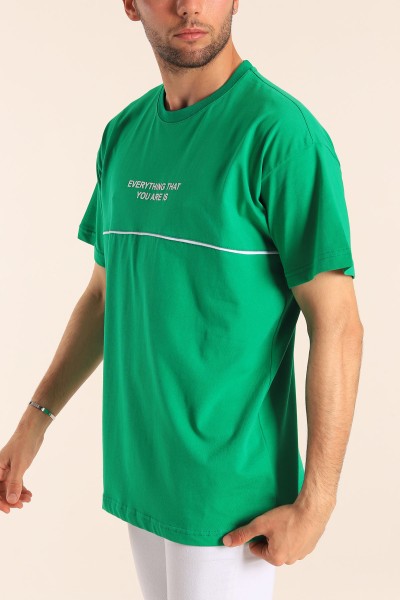 Benetton Yeşili Oversize Göğüs Kabartma Yazılı Erkek Tişört 184310