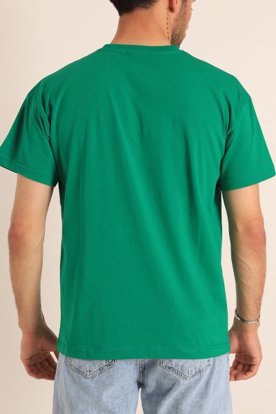 Benetton Yeşili Regular Fit Continue Baskılı Erkek Tişört 186607