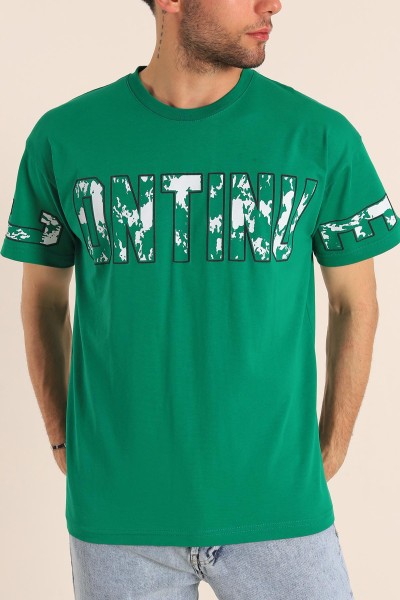 Benetton Yeşili Regular Fit Continue Baskılı Erkek Tişört 186607