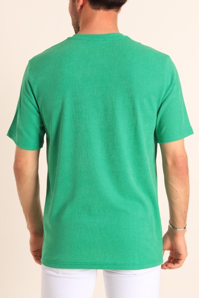 Benetton Yeşili Relaxed Fit Dokulu Slogan Baskılı Erkek Tişört 186770