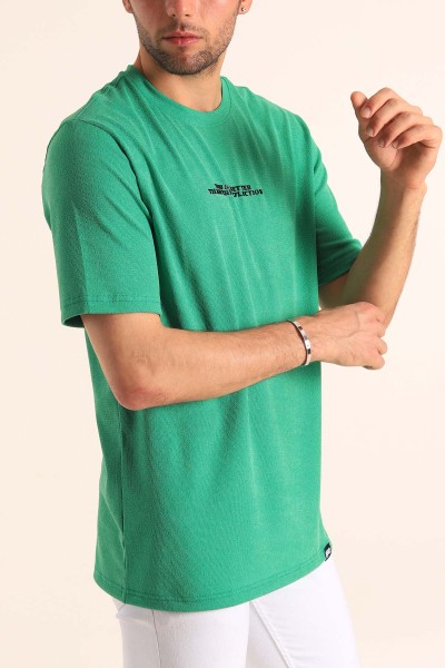 Benetton Yeşili Relaxed Fit Dokulu Slogan Baskılı Erkek Tişört 186770