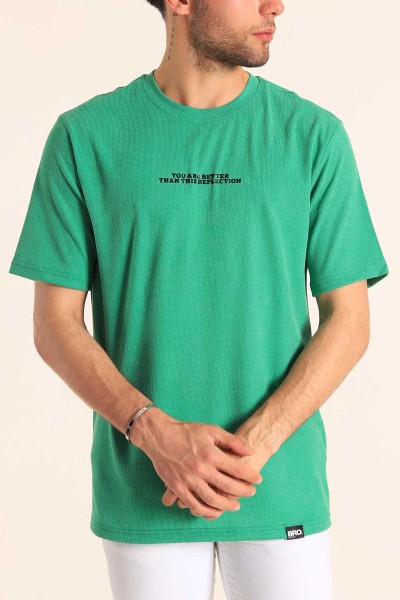 benetton-yesili-relaxed-fit-dokulu-slogan-baskili-erkek-tisort-186770