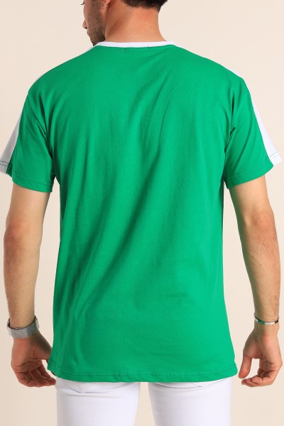 Benetton Yeşili Relaxed Fit Kabartma Slogan Baskılı Erkek Tişört 186582