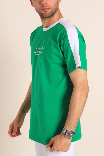 Benetton Yeşili Relaxed Fit Kabartma Slogan Baskılı Erkek Tişört 186582