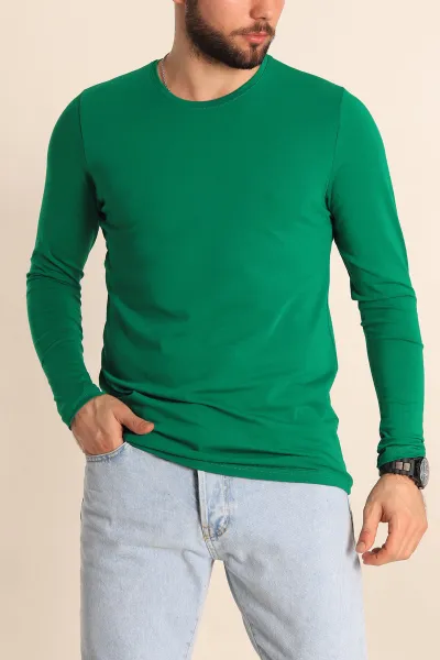 Benetton Yeşili Slim Fit Likralı Basic Erkek Sweatshirt 234975