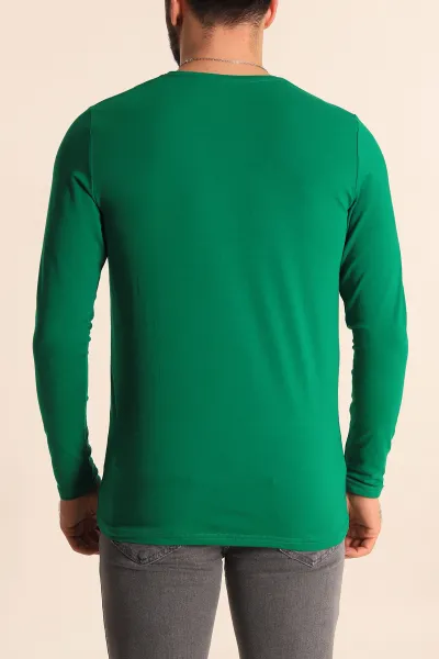 Benetton Yeşili Slim Fit V Yaka Likralı Basic Erkek Sweatshirt 234987