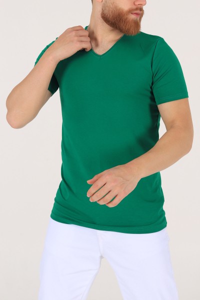 Benetton Yeşili V Yaka Basic Erkek Tişört 172976