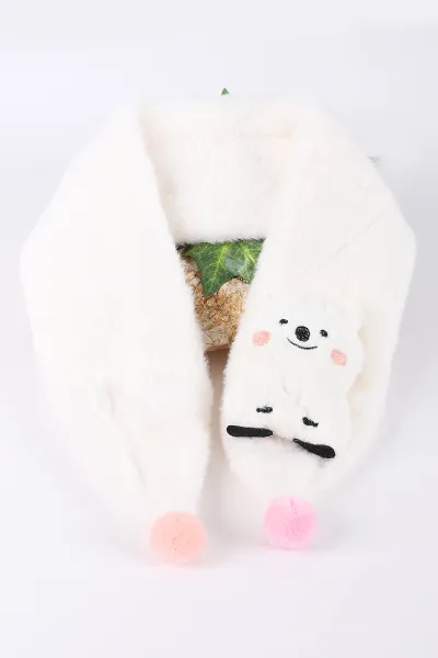 Beyaz (0-10 Yaş)   Ayıcık Nakışlı  Ponponlu Peluş Bebek&Çocuk Atkı&Aksesuar 410975