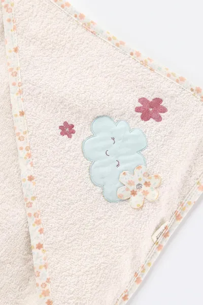 Beyaz (0-24 Ay) Bulut Nakışlı  Kız Bebek Bornoz Seti 475609