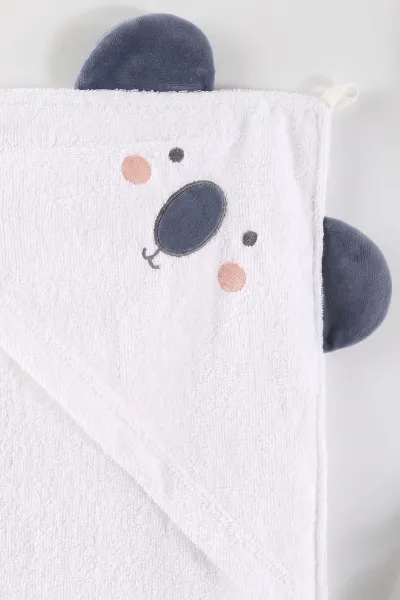 Beyaz (0-24 Ay) Koala  Nakışlı Unisex Bebek Bornoz Seti 475603