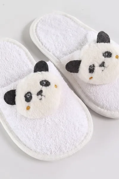 Beyaz (0-24 Ay) Panda Nakışlı Unisex Bebek Bornoz Seti 475599