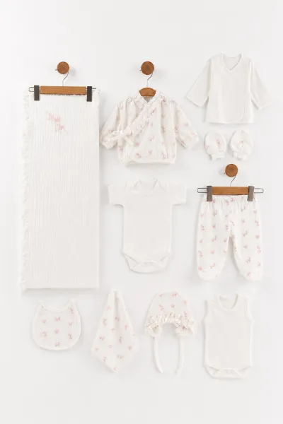 beyaz-0-3-ay-cicek-desenli-kutulu-10lu-muslin-yeni-dogan-bebek-hastane-cikis-ve-zibin-seti-475486
