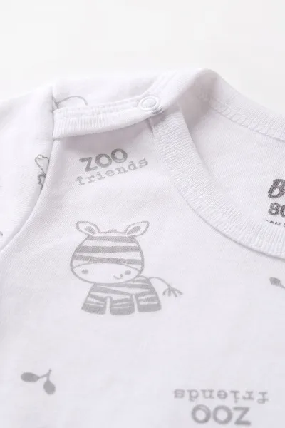Beyaz (0-3 Yaş) Safari Desenli Uzun Kol Bebek &Çocuk Çıtçıtlı Badi 482378