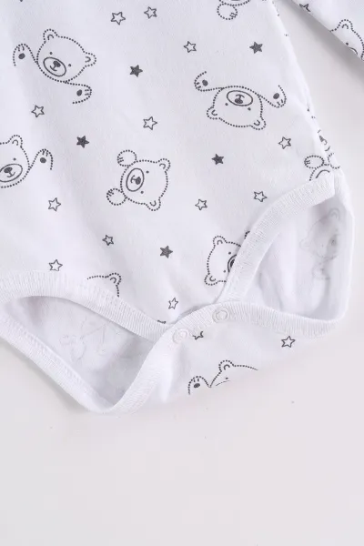 Beyaz (0-3 Yaş)  Yıldızlı Ayı Desenli Uzun Kol Penye  Bebek &Çocuk Çıtçıtlı Badi 488228