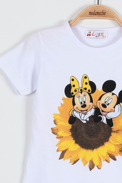 Beyaz (0-4 Yaş) Ay Çiçeği Fare Baskılı Kız Bebek Tişört 185139