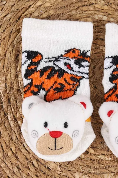 Beyaz (0-6 Ay) Oyuncaklı Erkek Bebek Çorap 467459
