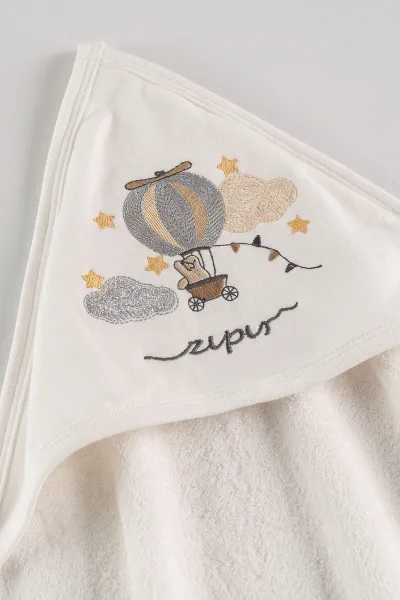 Beyaz (0-6 Ay ) Süzene Balon   Nakışlı Bebek Havlu Takım 476309