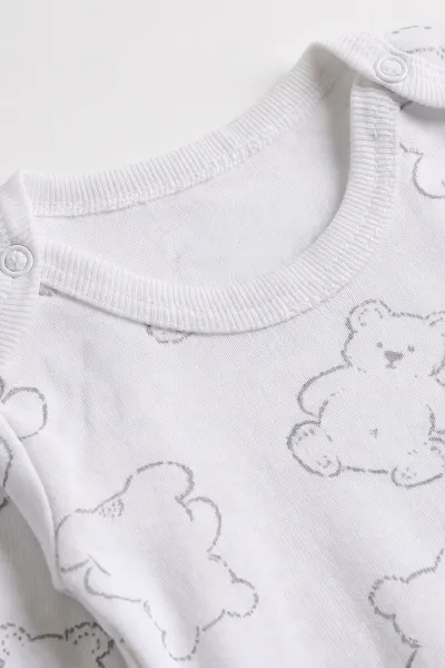 Beyaz (0-9 Ay) Ayı Desenli Bebek Çıtçıtlı Badi 482280