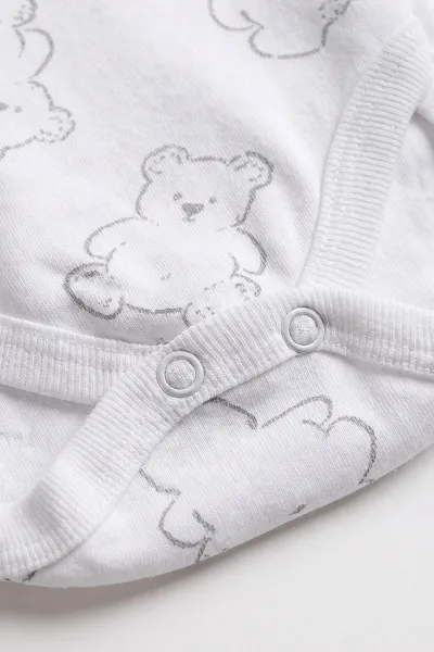 Beyaz (0-9 Ay) Ayı Desenli Bebek Çıtçıtlı Badi 482280