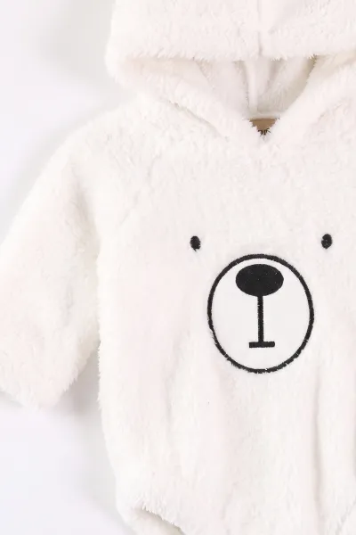 Beyaz (0-9 Ay) Ayıcık Nakışlı Peluş Çıtçıtlı Badili Patikli Alt Erkek Bebek Takım 497564