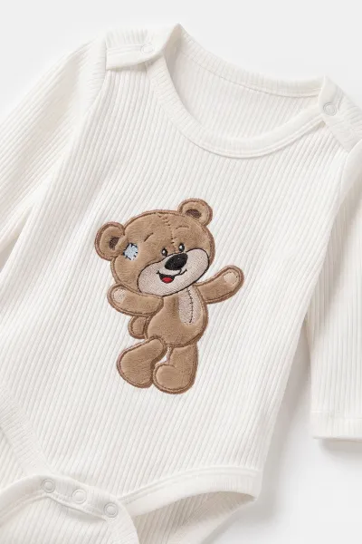 Beyaz (0-9 Ay) Ayıcık Nakışlı Raporlu Bebek Takım 488231