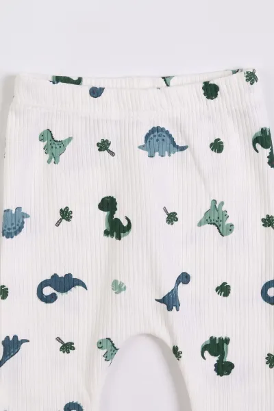 Beyaz (0-9 Ay) Dinozor Nakışlı Raporlu Erkek Bebek Takım 480455