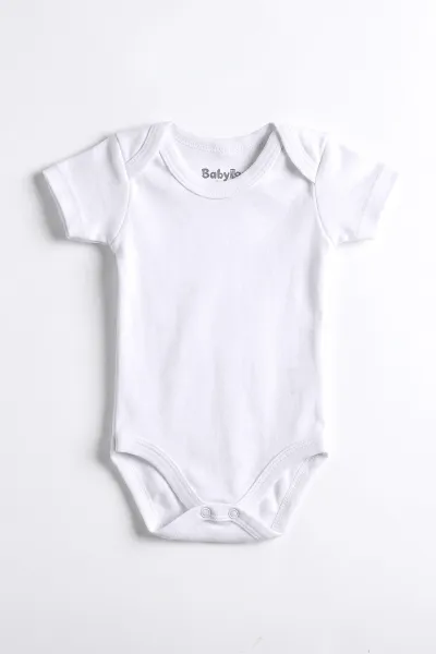 Beyaz (0-9 Ay) Düz Kısa Kol Bebek Çıtçıtlı Badi 482346