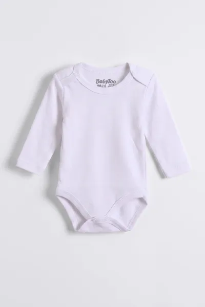 Beyaz (0-9 Ay) Düz Uzun Kol Bebek Çıtçıtlı Badi 482323