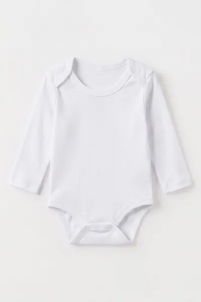 Beyaz (0-9 Ay )  Düz   Uzun Kollu   Bebek & Çocuk Çıtçıtlı Badi 480347