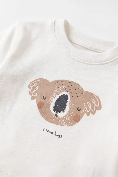 Beyaz (0-9 Ay) Koala Baskılı 2'li Erkek Bebek  Takım 472995