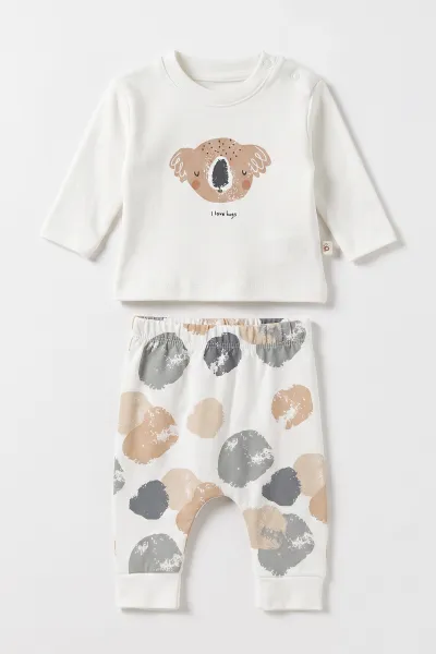 Beyaz (0-9 Ay) Koala Baskılı 2'li Erkek Bebek  Takım 472995