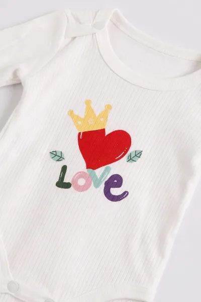 Beyaz (0-9 Ay) Love Baskılı    Kız Bebek Takım 480494