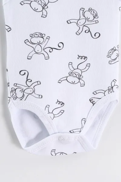 Beyaz (0-9 Ay )Maymun   Desenli Bebek&Çocuk Çıtçıtlı Badi 457243