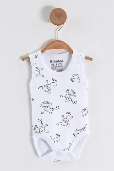 Beyaz (0-9 Ay )Maymun   Desenli Bebek&Çocuk Çıtçıtlı Badi 457243