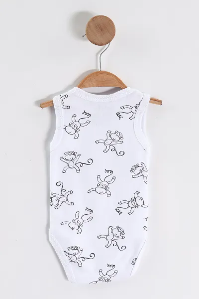 Beyaz (0-9 Ay )Maymun   Desenli Bebek&Çocuk Çıtçıtlı Badi 457243