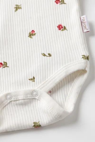 Beyaz (0-9 Ay )  Minik Lale   Baskılı Kısa Kol  Bebek & Çocuk Çıtçıtlı Badi 480438