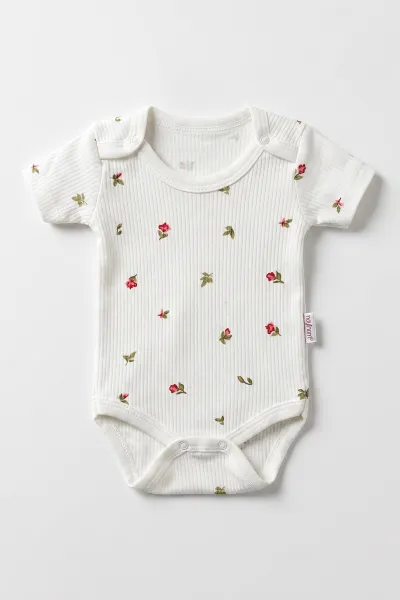 Beyaz (0-9 Ay )  Minik Lale   Baskılı Kısa Kol  Bebek & Çocuk Çıtçıtlı Badi 480438