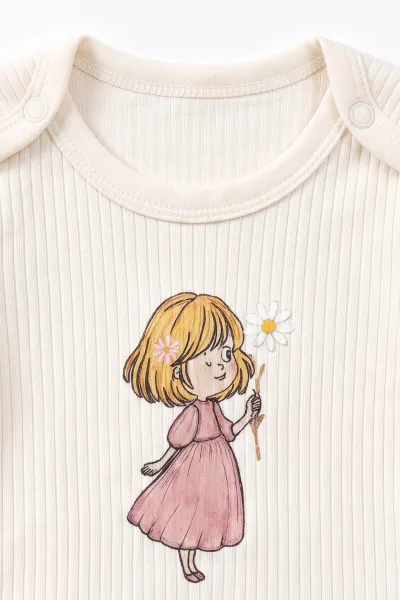 Beyaz (0-9 Ay) Papatyalı Kız Nakışlı   Kız Bebek Takım 480481
