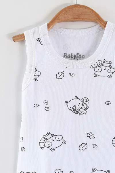 Beyaz (0-9 Ay) Rakun Desenli   Sıfır Kol Bebek Çıtçıtlı Badi 462998