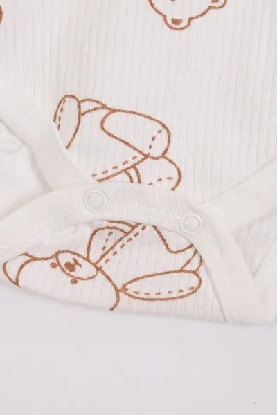 Beyaz (0-9 Ay )Raporlu Ayıcık Desenli  Uzun Kollu    Bebek & Çocuk Çıtçıtlı Badi 480372