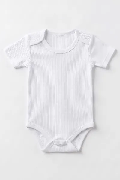 Beyaz (0-9 Ay ) Raporlu Düz   Kısa Kol  Bebek & Çocuk Çıtçıtlı Badi 480410