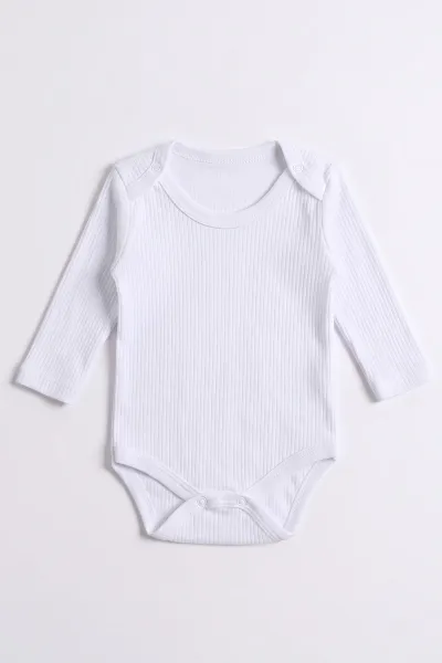 Beyaz (0-9 Ay ) Raporlu Düz   Uzun Kollu   Bebek & Çocuk Çıtçıtlı Badi 480341