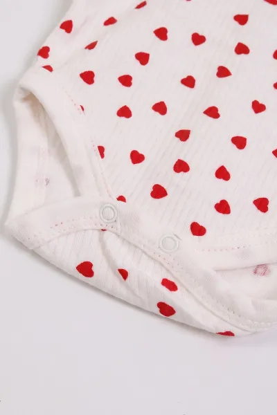 Beyaz (0-9 Ay )Raporlu Minik Kalp Desenli  Uzun Kollu Kız    Bebek & Çocuk Çıtçıtlı Badi 480388