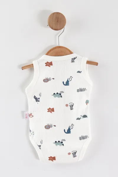 Beyaz (0-9 Ay) Safari Baskılı    Erkek Bebek Çıtçıtlı Badi 441457