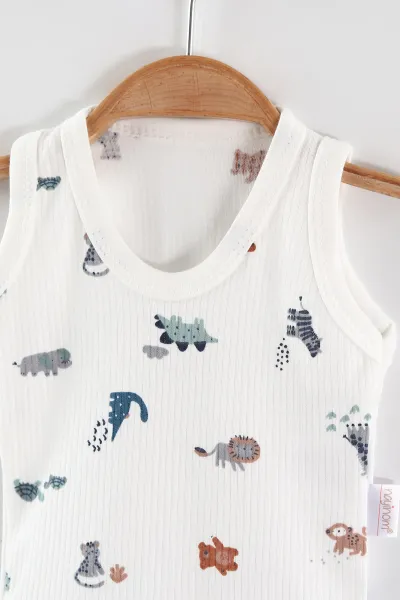 Beyaz (0-9 Ay) Safari Baskılı    Erkek Bebek Çıtçıtlı Badi 441457