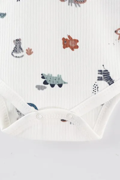 Beyaz (0-9 Ay) Safari Baskılı    Erkek Bebek Çıtçıtlı Badi 441457
