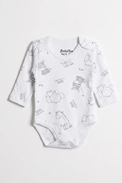 Beyaz (0-9 Ay) Safari  Desenli Bebek Çıtçıtlı Badi 482303