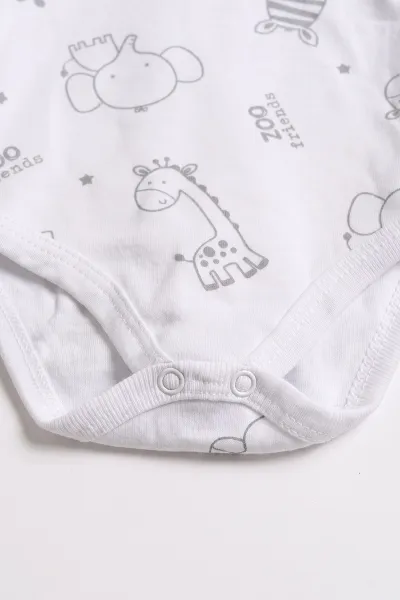 Beyaz (0-9 Ay) Safari  Desenli Bebek Çıtçıtlı Badi 482303