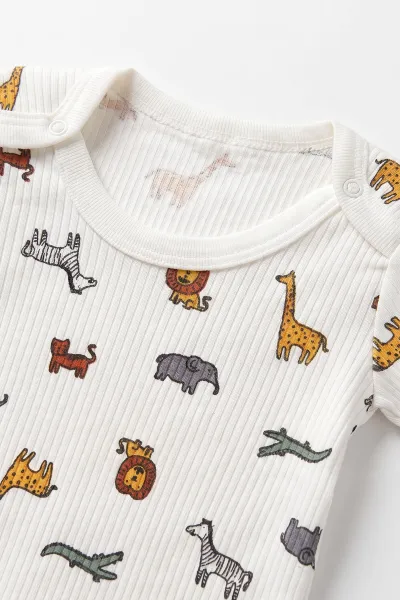 Beyaz (0-9 Ay )  Sevimli Hayvanlar  Baskılı Kısa Kol  Bebek & Çocuk Çıtçıtlı Badi 480427